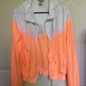 Bright pink and white wind breaker